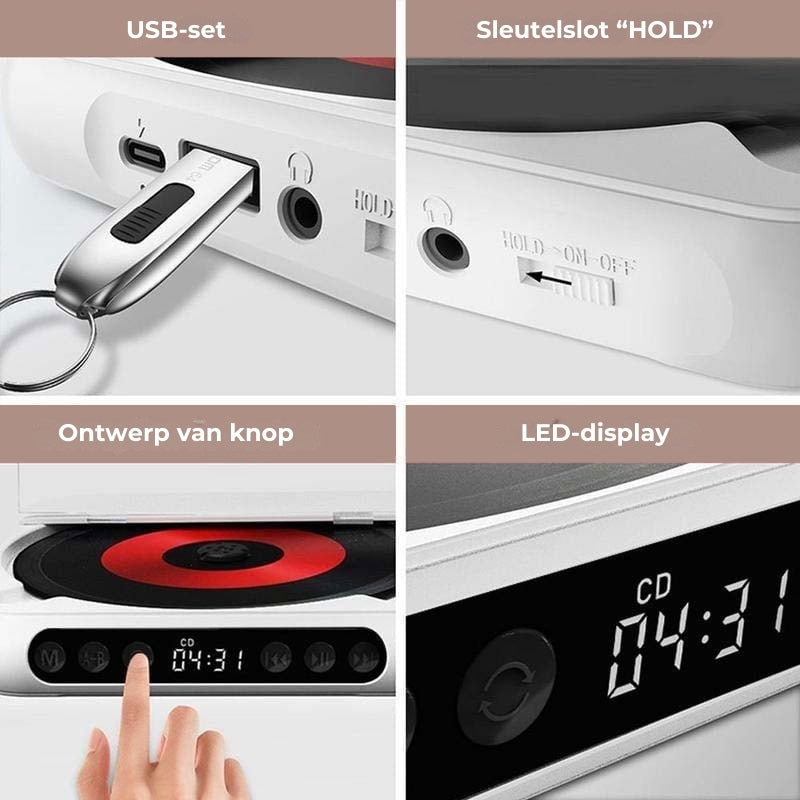 Draagbare CD Speler Met Bluetooth 5.3 Oplaadbare 2000mAh Batterij Type C USB MP3 CD-R CD-RW Ondersteuning Compact Design Met 3.5mm Aansluiting