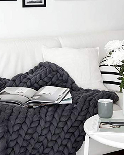 Handgebreid Chunky Plaid – Dik Gebreide Deken in Zachte Chenille voor Bank en Bed