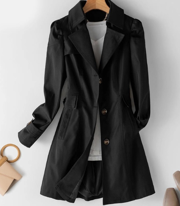 Dames Trenchcoat Klassiek Halflang Met Knopen