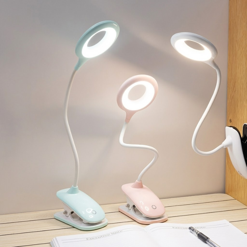 USB Oplaadbare Clip-On Leeslamp met Flexibele Zwanenhals en Dimbaar Licht | Bureauleeslamp | Studielamp | Bedlampje Lezen | Verstelbare Klem | Oplaadbaar