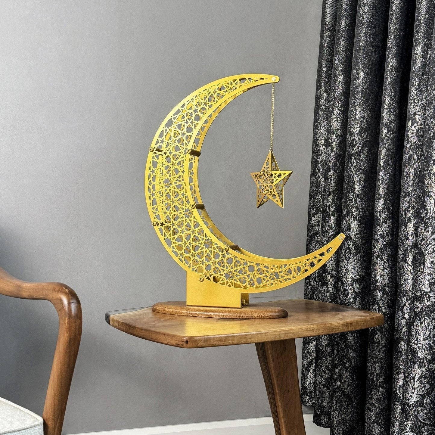 Islamitische Maan & Ster Wanddecoratie — Metalen Ramadan Ornament in Goud of Zwart