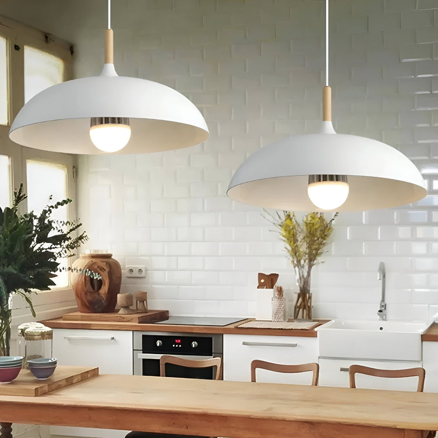 Hanglamp Hout IJzer Scandinavisch Japandi Rond E27 Ø35 Ø60 Eetkamer Keuken