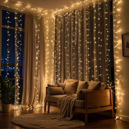 LED Gordijnverlichting Warm Wit 300 Lampjes 3x3m Waterdicht Sfeerverlichting Tuin Balkon Feest Decoratie
