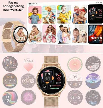 Smartwatch Dames met Hartslagmeter en Belfunctie — Fitness Tracker Bluetooth Stappenteller Slaapmonitoring Bloedzuurstofmeting