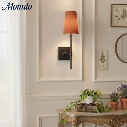 Wandlamp met linnen kap - retro metalen wandverlichting voor slaapkamer en gang