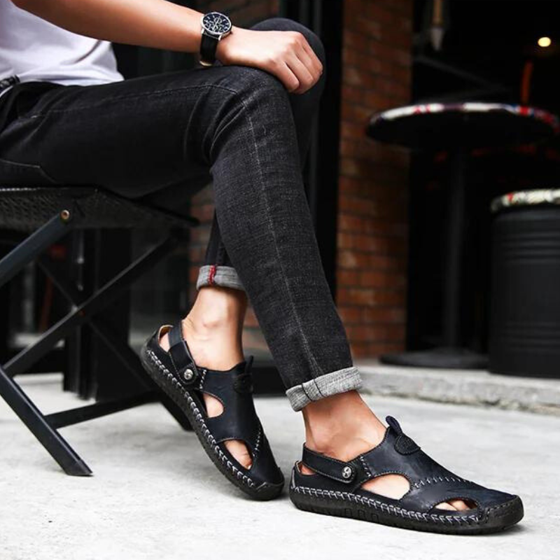 Orthopedische Heren Lederen Sandalen – Comfortabel Zomerse Slippers met Antislip Zool Casual Pantoffels