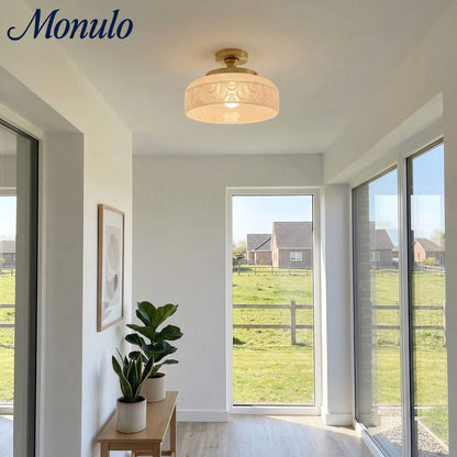 Geribbelde Glazen Plafondlamp met Metalen Armatuur – Minimalistische Verlichting voor Slaapkamer en Gang