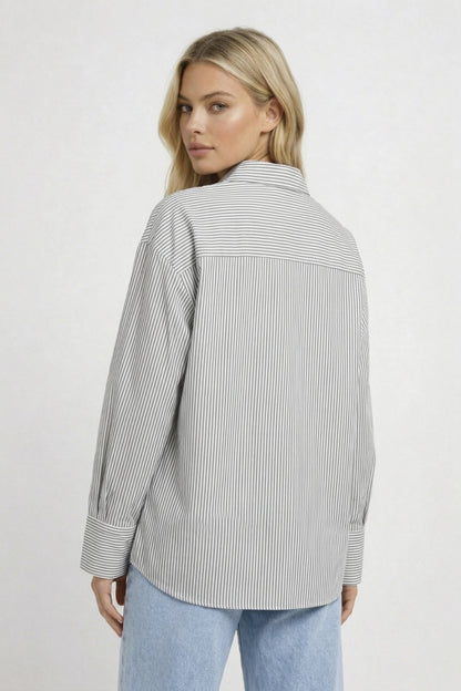 Dames Blouse Gestreept met Strik en Knoopsluiting