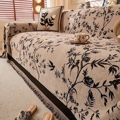 Premium Chenille Bankdeken met Bloemdessin en Kwastjes – Comfortabele Sofahoes voor Woonkamer en Lounge
