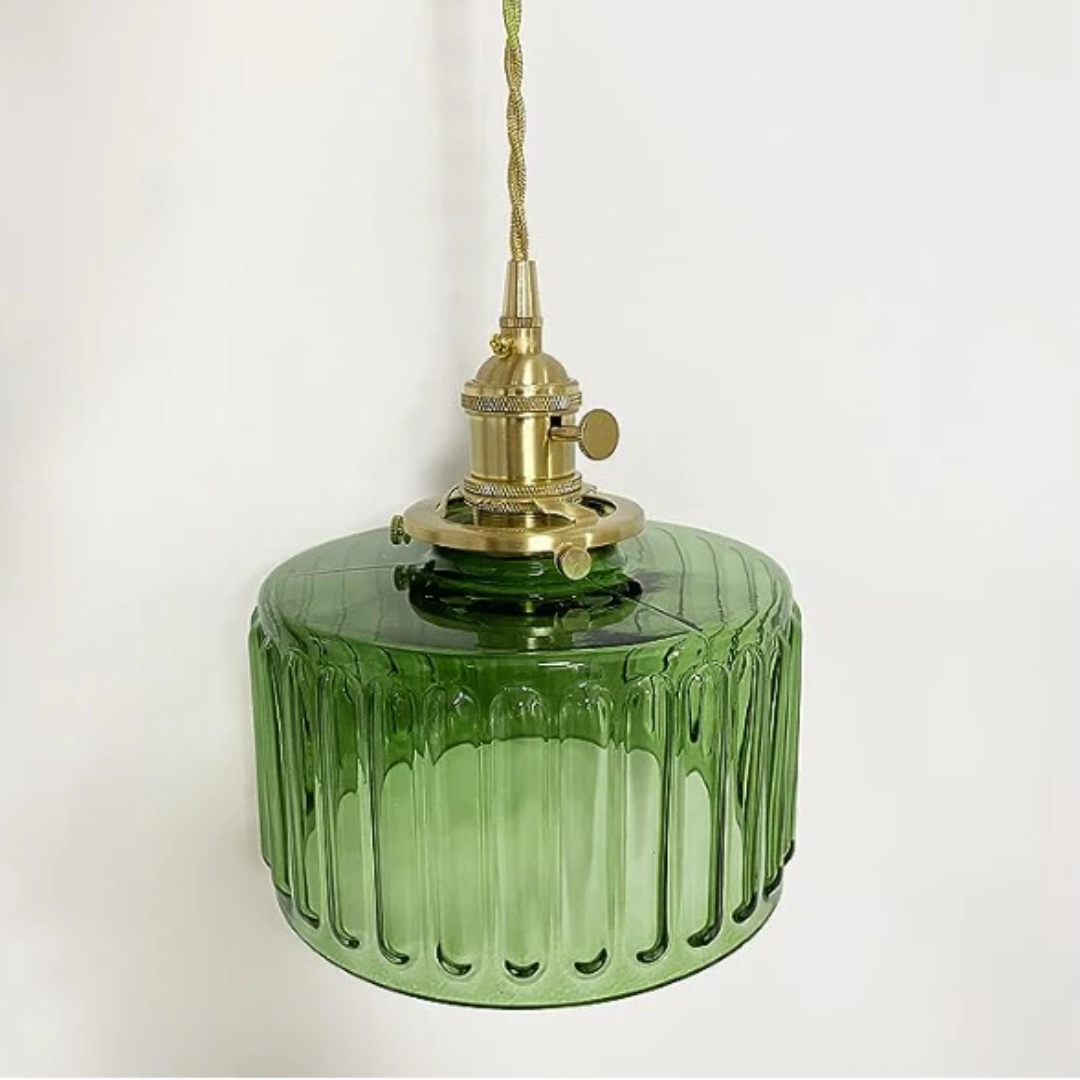 Quilivon Hanglamp Glas Messing Groen E27 Keuken Eettafel Retro Verlichting Geribbeld Glas Design