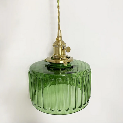 Quilivon Hanglamp Glas Messing Groen E27 Keuken Eettafel Retro Verlichting Geribbeld Glas Design