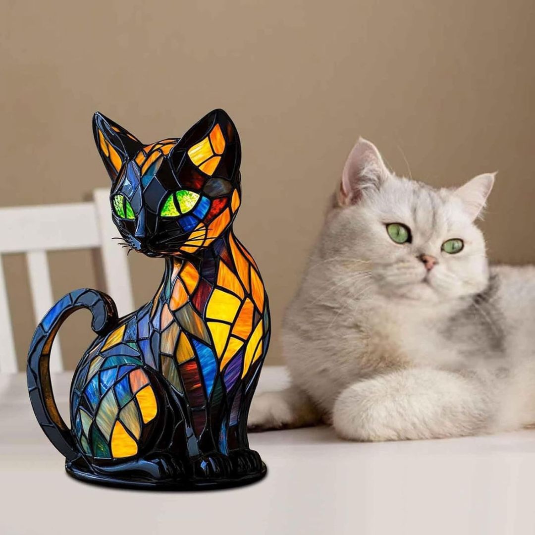 Handgemaakte Katten Tafellamp met Warm Licht — Decoratieve Kattenlamp voor Woonkamer Slaapkamer Nachtkastje — Scandinavisch Geïnspireerd Design