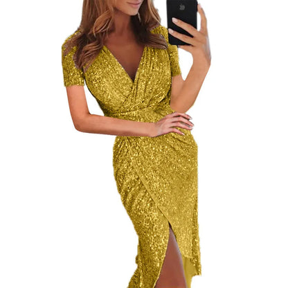 Glitterjurk Gele Lange Jurk Lichtgewicht Feestjurk