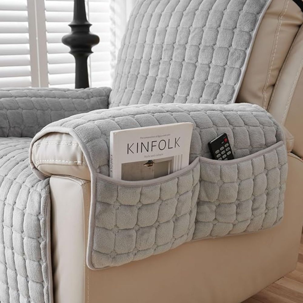 Gequilte Relaxfauteuil Hoes met Opbergzak – Microvezel Beschermhoes voor Recliner Stoel