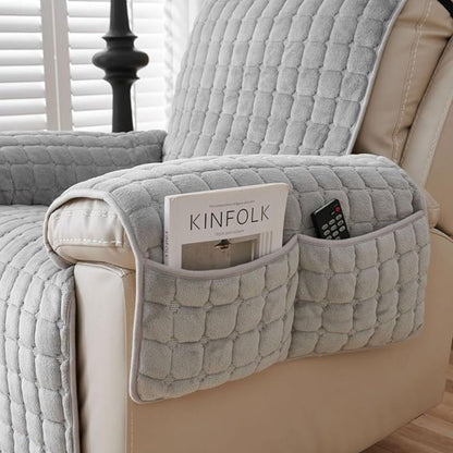 Gequilte Relaxfauteuil Hoes met Opbergzak – Microvezel Beschermhoes voor Recliner Stoel