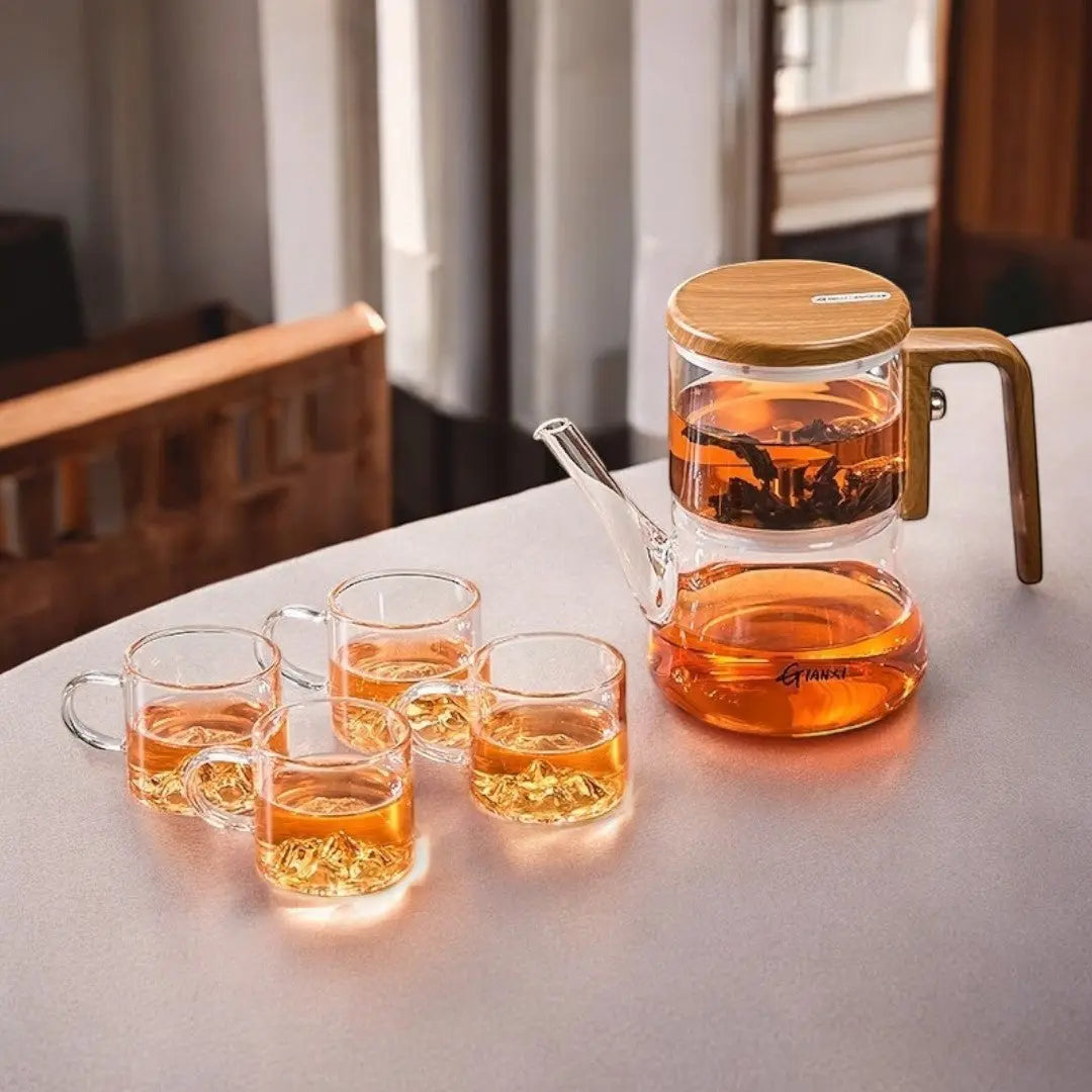 Glazen Theepot Magnetisch Filter Borosilicaat Houten Handvat 740ml Losse Thee