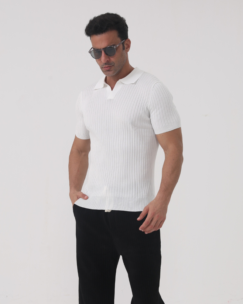 Mannen Poloshirt Katoen V-hals Casual Rib