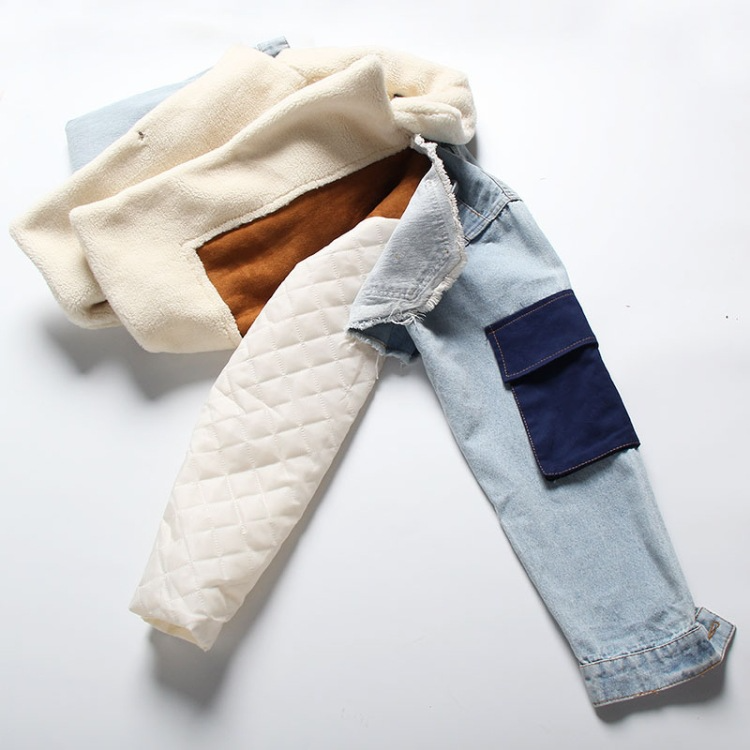 Denim Sherpa Jas Kort Warm Fleece Binnenwerk