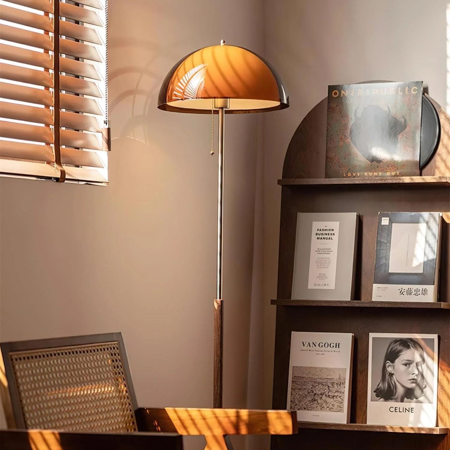 Tavino vloerlamp hout metaal amber woonkamer leeslamp retro design sfeerverlichting moderne staande lamp