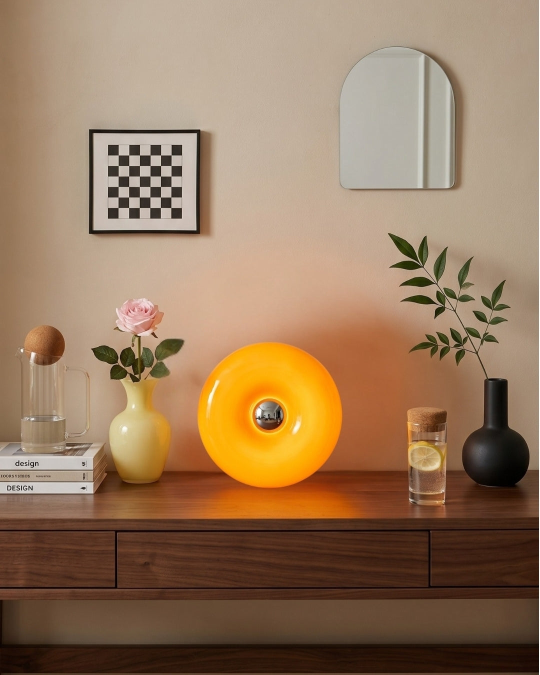 NARA Sculptural Donut Lamp met 3 Kleurtemperaturen – Dimbare Glazen Tafellamp Bauhaus Design Touch Control Wandmonteerbaar Ambient Lighting