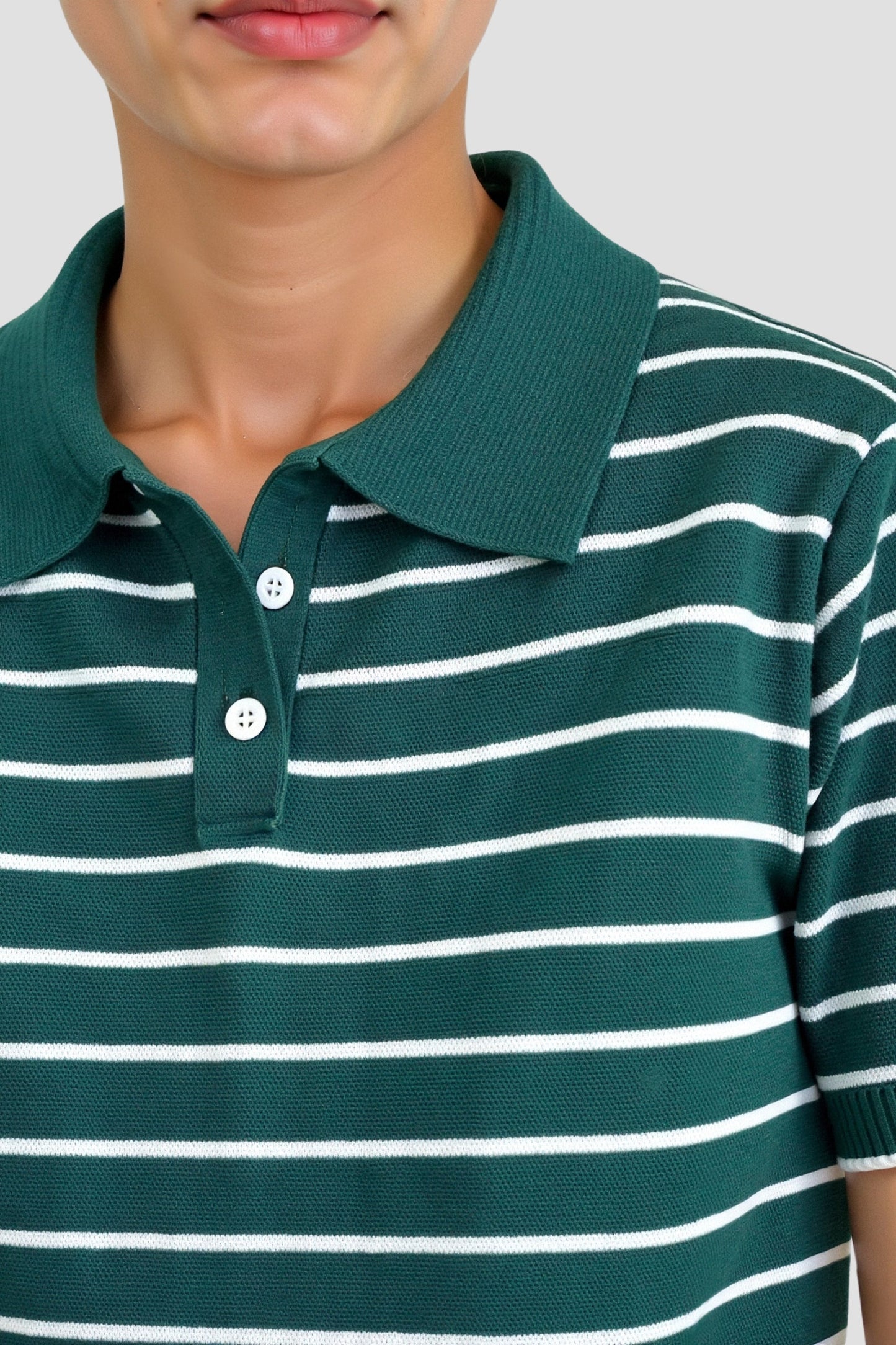Donkergroen Polo Shirt voor Mannen met Strepen