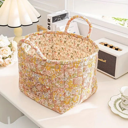 Canvas Opbergmand met Bloemenprint – Praktische Organizer voor Kleine Spullen en Schoenen
