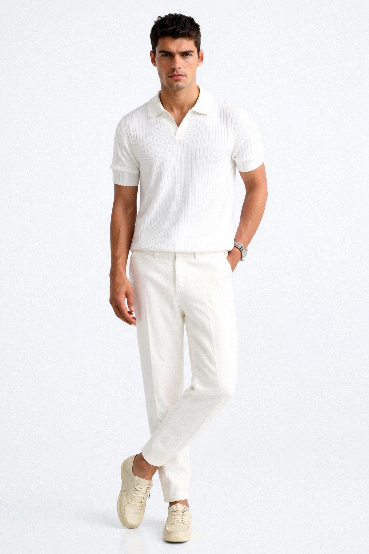 Heren Poloshirt Korte Mouwen Wit Klassiek Stijl