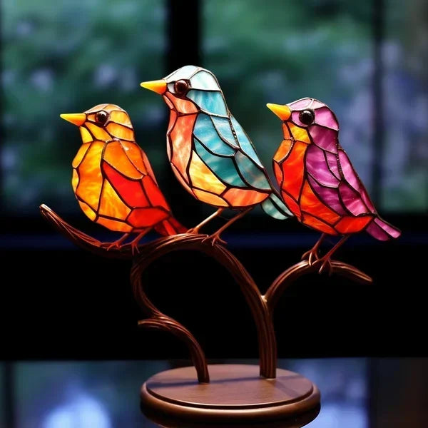 Acryl Vogel Decoratie Beeld met Tak – Handgemaakt Design Ornament voor Woonkamer en Kantoor