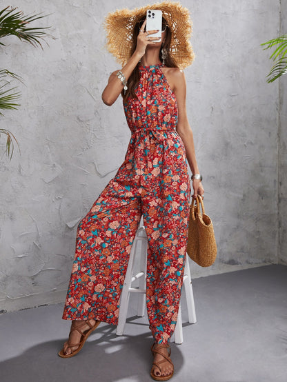 Vrouwelijke Jumpsuit Bloemenprint Zomerjurk Met Halsband - StudioMarella