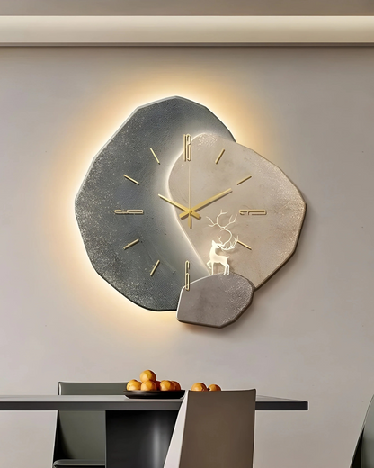 Wandklok met Maanreliëf en Optionele Verlichting Zwart Goud Betonlook Scandinavisch Interieur Decoratief Tijdweergave Woonkamer Slaapkamer Kantoor Modern Minimalistisch Wanddecoratie