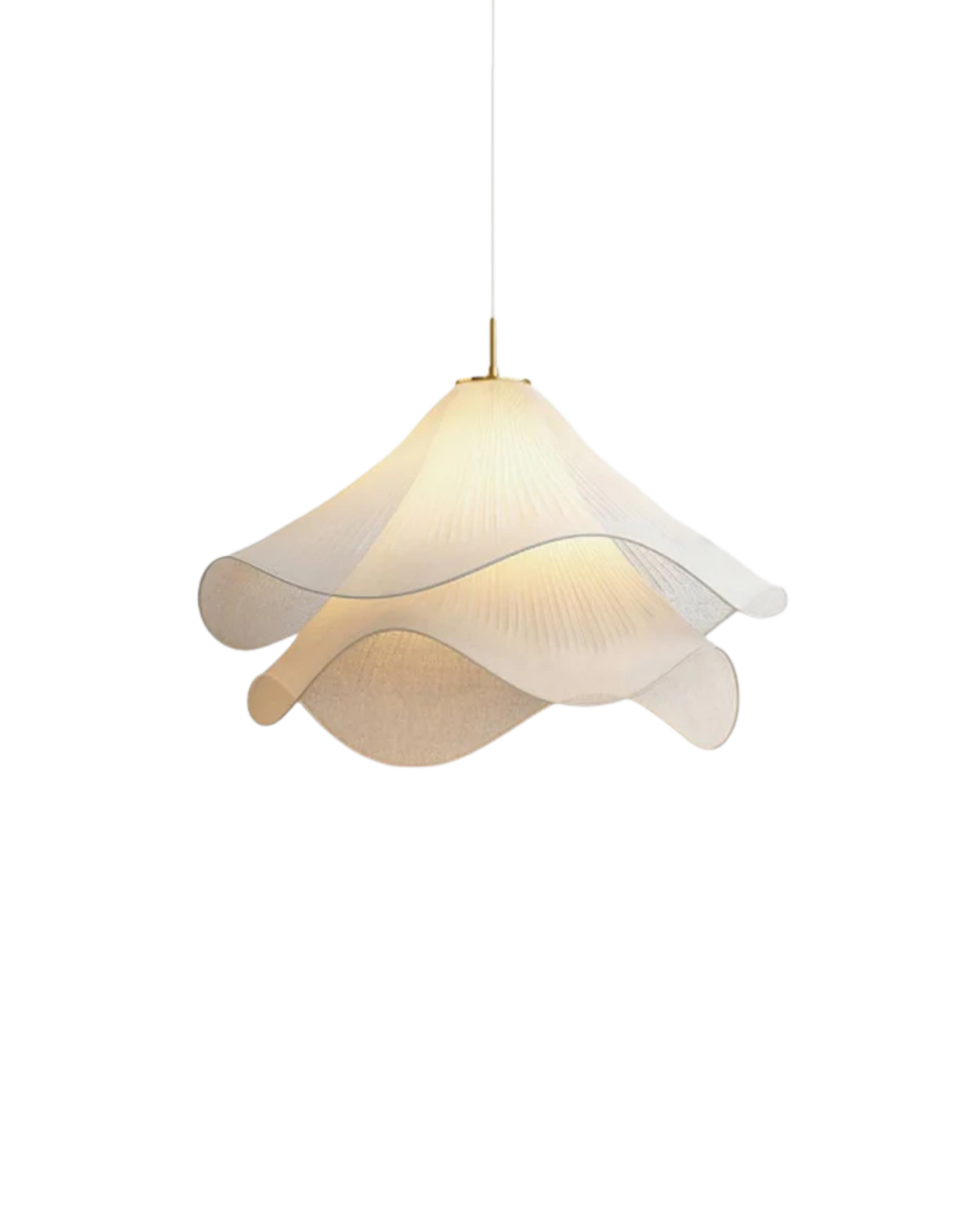 Elegante Bloemvormige Hanglamp Met Gelaagde Stoffen Kap En Gouden Accent