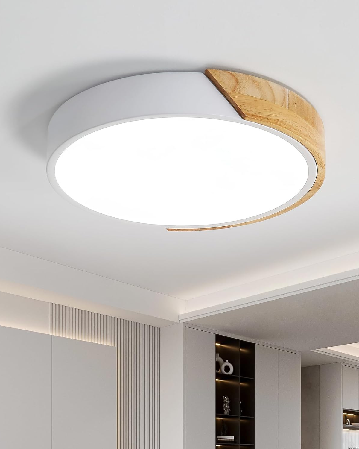 Moderne ronde plafondlamp met houtaccent en LED verlichting – minimalistische designlamp in 23 30 40 50 en 60 cm