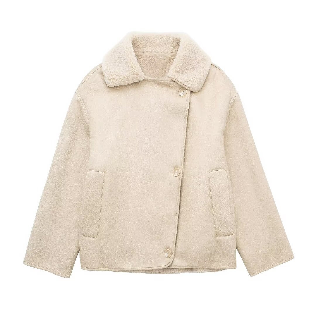 Dames Pilotenjas Teddy Voering Oversized met Knopen