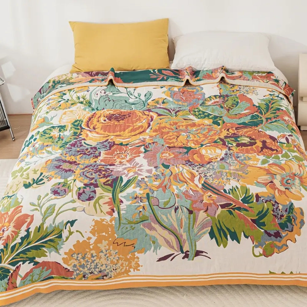 Katoenen Plaid met Jacquard Bloemendessin Steenrood Geweven Dubbelzijdig Kwaliteitsdeken Voor Bank Bed Logeerkamer Stijlvol Zacht Ademend 200x230 cm