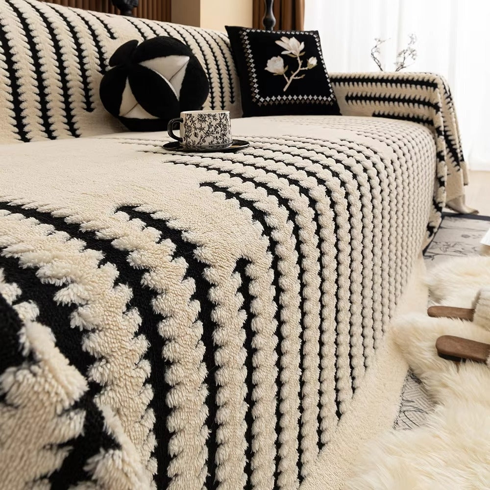 Gevoerde Bankhoes met Getufte Structuur – Zachte Velours Sofahoes met Antislip Achterkant | Warme Bankovertrek voor Winter