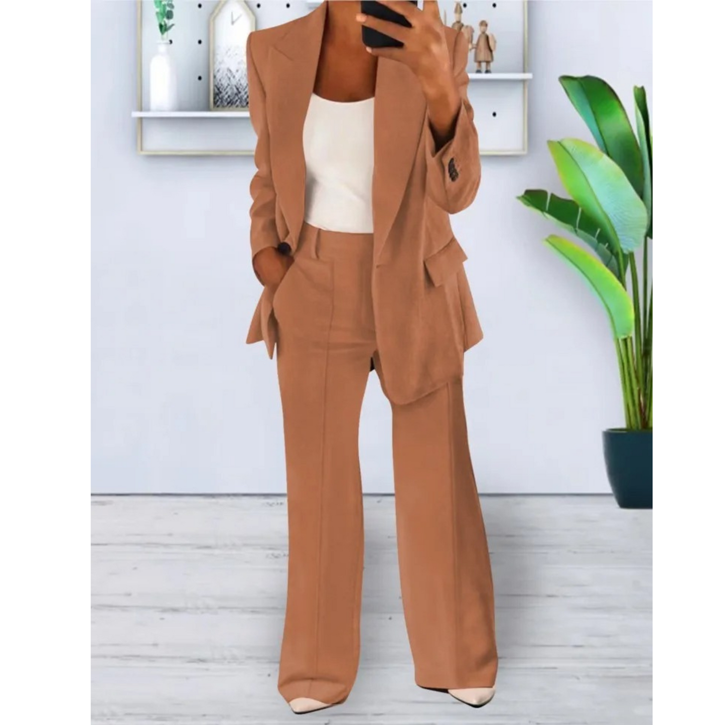 Luxe Blazer Broek Set met Zakken Loose Fit Dames