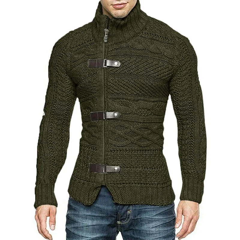 Gebreid Vest met Leren Details voor Heren - StudioMarella