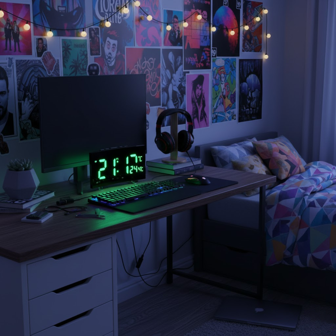 Digitale LED Wekker met Gebogen Display – Automatische Lichtregeling & Groot Scherm