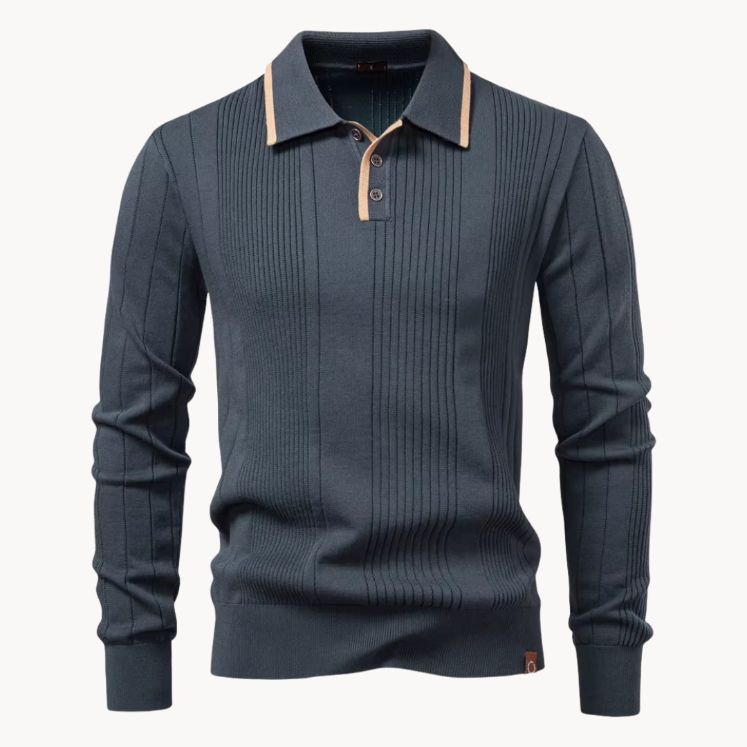 Heren Polo Lange Mouwen Gebreid met Knopen