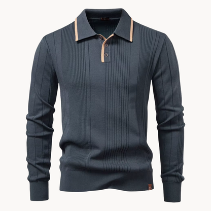 Heren Polo Lange Mouwen Gebreid met Knopen