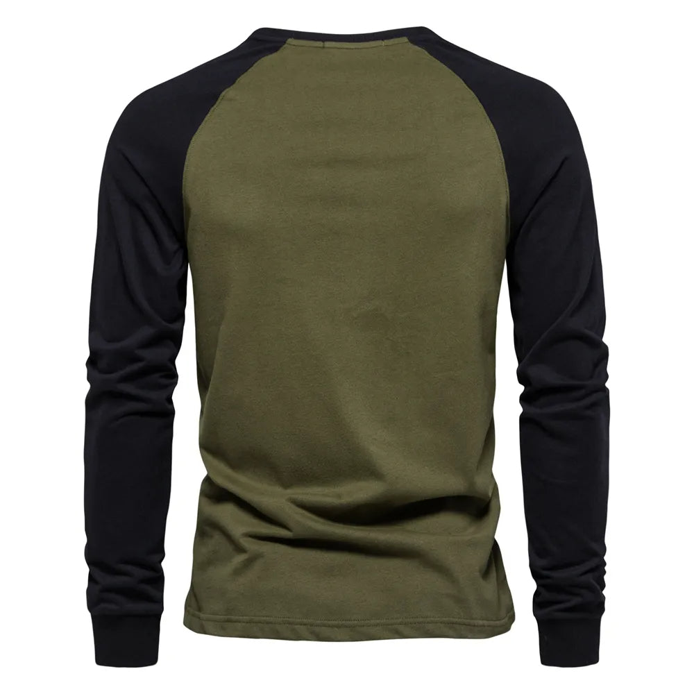 Herenshirt Lange Mouw Ronde Hals Patchwork Stijl