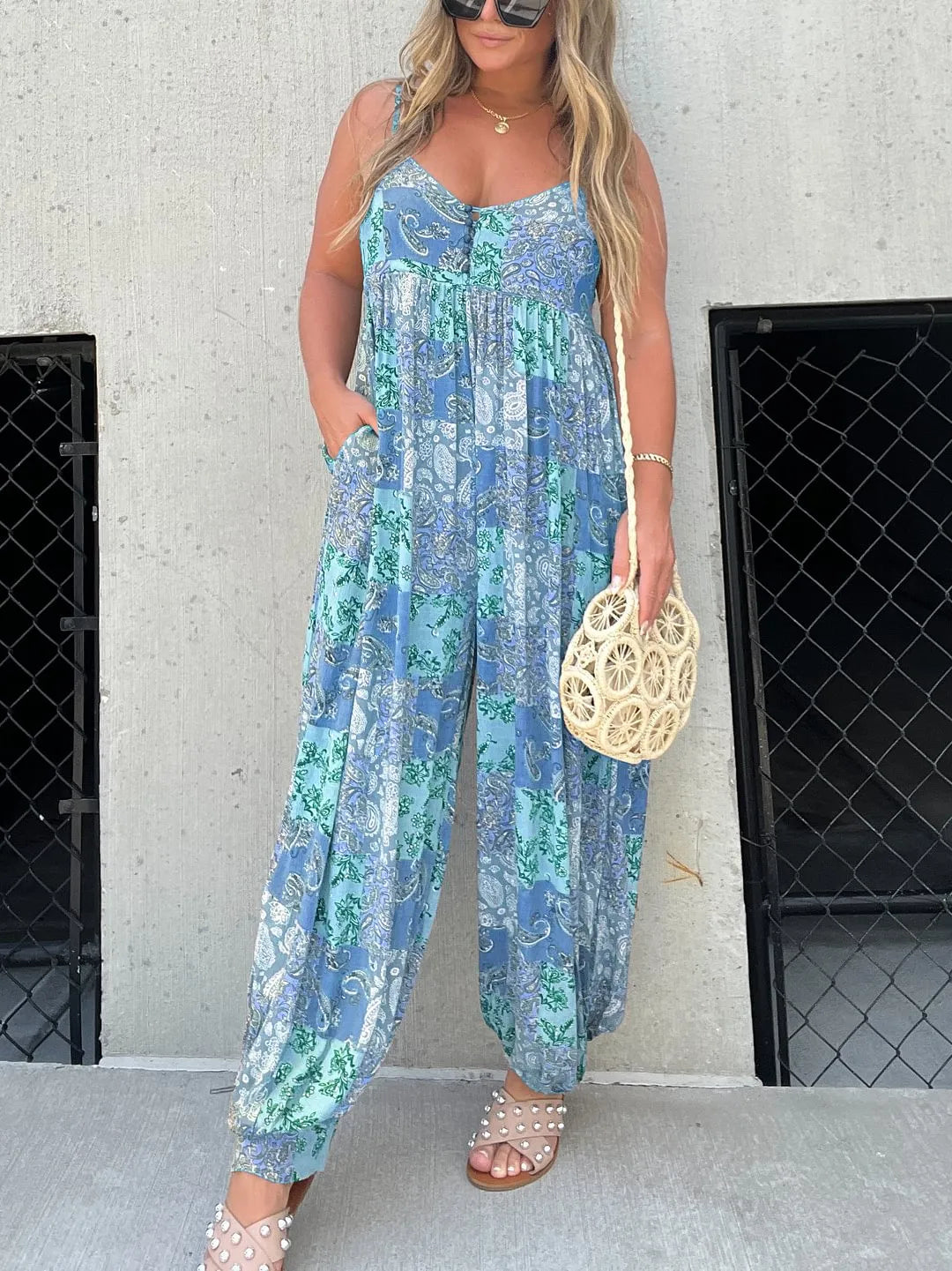Zomer Jumpsuit met Kleurrijk Patchwork Print Casual Look