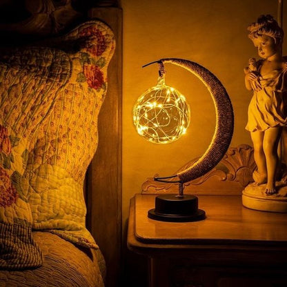 Maanlamp met Natuurlijke Maankraters – Decoratieve Tafellamp met Warm Sfeerlicht in Goud Blauw Paars