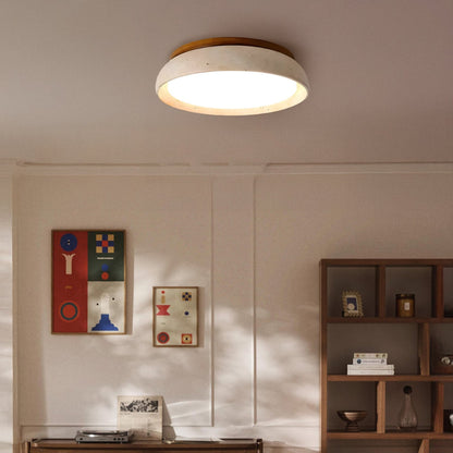 Scandinavische Plafondlamp Travertijn met Houtaccent — Moderne Ronde Opbouwspot Natuursteen en Acryl Inbouw LED Verlichting Warm Wit 3000K Slaapkamer Gang Entree Woonkamer — Ø 30 cm × H 7 cm