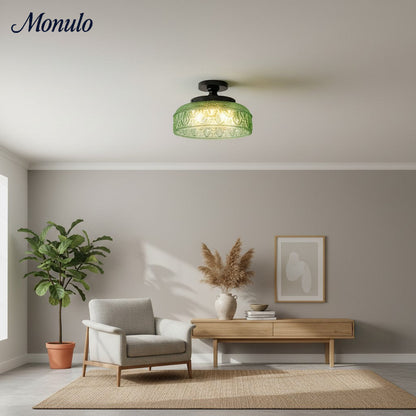 Geribbelde Glazen Plafondlamp met Metalen Armatuur – Minimalistische Verlichting voor Slaapkamer en Gang