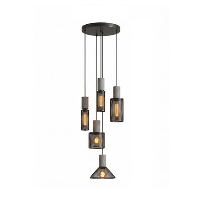 Industriële Hanglamp met Cement & Zwart Mesh — 6 Vormen