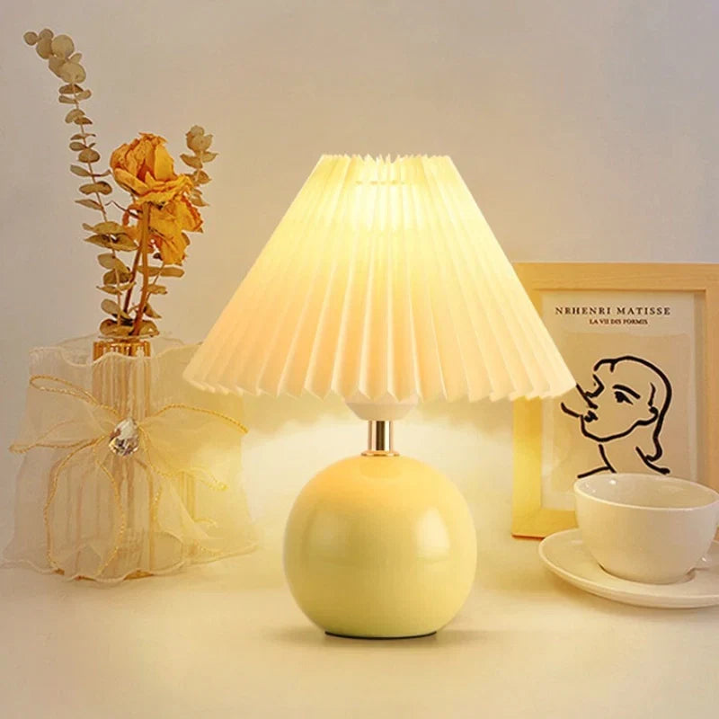 Keramische Tafellamp met Plooikap – Japanse Stijl Verlichting Wit Roze Beige voor Slaapkamer Woonkamer Bureau