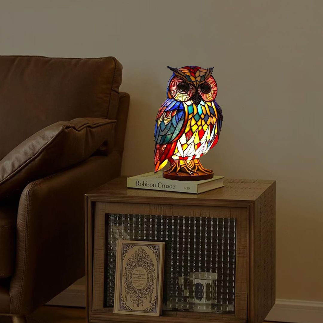 Handgemaakte Uilenlamp met Zacht Warm Licht voor Sfeervolle Verlichting
