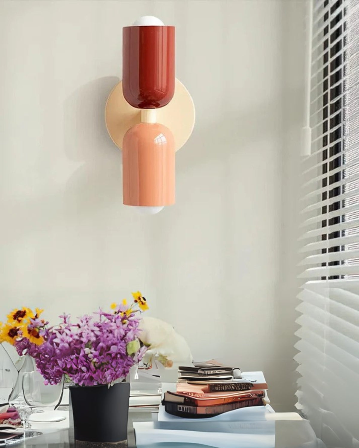 Dubbele Wandlamp met Ronde Lampenkappen – Modern Design in Groen, Beige, Rood of Roze – Sfeerverlichting voor Slaapkamer, Woonkamer en Hal