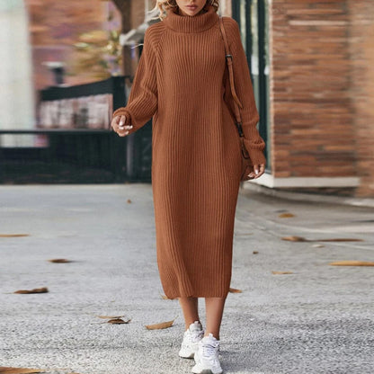 Dames Jurk Midi Lange Mouwen Gebreid Col